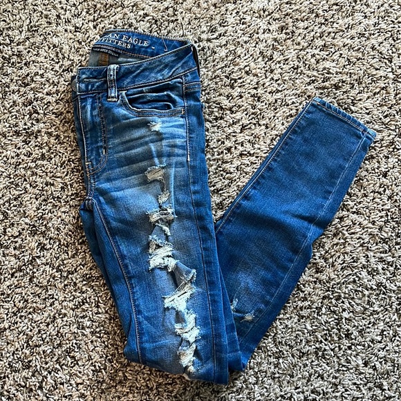 Jeans Jeggings American Eagle Super Stretch Destroyed Avec Fermeture éclair - Taille 2, Neuf Sans étiquettes